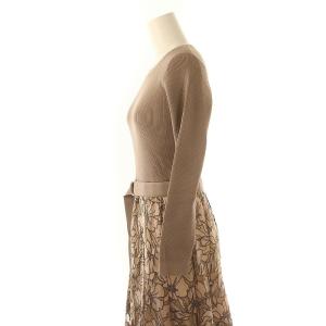 JUSGLITTY 配色レースドッキングワンピース 長袖 ロング 刺繍 1 モカ /NR OS