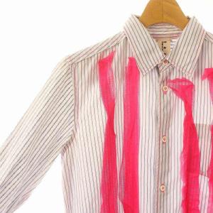 TAO COMME des GARCONS ストライプ シャツワンピース ひざ丈 長袖 フロントボタン コットン S 白 ホワイト マルチカラー /YQ