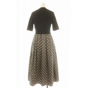 DRESSTERIOR オーバーラップサークル コンビワンピース ロング ミモレ 半袖 切替 ニット38 黒 ブラック