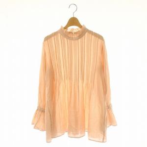24AW コットンジョーゼットピンタックブラウス 長袖 シアー プルオーバー ピンクベージュ