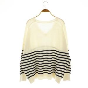 MUSE de Deuxieme Classe BORDER Vネックニット カットソー 長袖 リネン混 オフホワイト 紺 ネイビー /NR OS