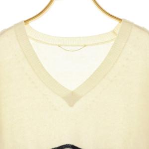 MUSE de Deuxieme Classe BORDER Vネックニット カットソー 長袖 リネン混 オフホワイト 紺 ネイビー /NR OS