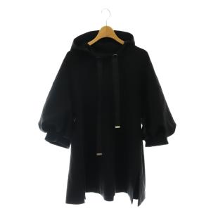 ダブルクロスフーディチュニック パーカー 七分袖 38 黒 ブラック