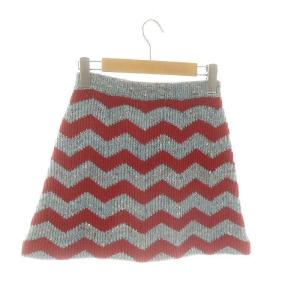 miumiu ウールアルパカシルクニットミニスカート 台形 総柄 36 ライトブルー 赤 レッド