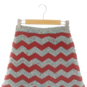 miumiu ウールアルパカシルクニットミニスカート 台形 総柄 36 ライトブルー 赤 レッド