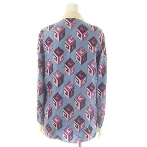 GUCCI シルクビジューキューブプリントシャツ 36 サックスブルー 480787