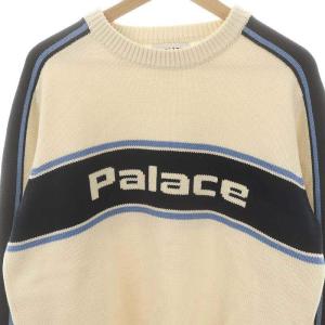 PALACE 23SS ELectronica ニット セーター 長袖 ロゴ L オフホワイト 紺 ライトブルー /DO