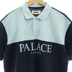 PALACE POUR DONPOLO ポロシャツ 半袖 ロゴプリント 切替 L 紺 水色 ネイビー ライトブルー