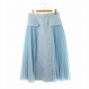 プリーツ切替 ロングスカート ミモレ丈 40 水色 ライトブルー /MI OS