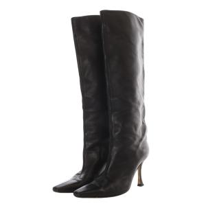 センターステッチロングブーツ ハイヒール レザー 36.5 23.5cm 黒 ブラック /YO6
