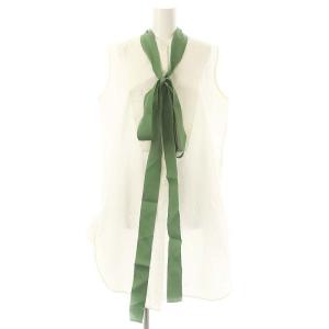 Sleeveless Bib Shirt ノースリーブシャツ ロング バンドカラー リボン プルオーバー