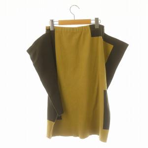 ISSEY MIYAKE 23AW レクティリニア RECTILINEAR スカート ひざ丈 タイト コットン 2 M マスタードイエロー 茶 ブラウン