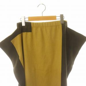 ISSEY MIYAKE 23AW レクティリニア RECTILINEAR スカート ひざ丈 タイト コットン 2 M マスタードイエロー 茶 ブラウン