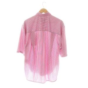 BALENCIAGA ストライプオーバーサイズシャツ 半袖 前開き 34 ピンク マルチカラー 470554 /DO OS SH