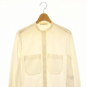CELINE フィービー期 ロングシャツ ブラウス 長袖 フロントボタン スタンドカラー コットン 34 S 白 ホワイト