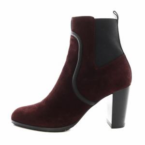 ショートブーツ アーモンドトゥ チャンキーヒール スエード 37 ボルドー A71030 /AN4 SH