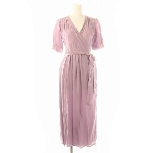 シルク混カシュクールワンピース ロング丈 マキシ丈 半袖 ベルト付き 36 S ダスティーピンク /YQ