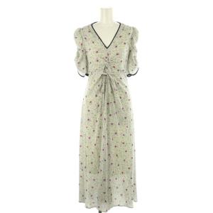 23SS バリエーションプリントトーションワンピース ロング ミモレ丈 半袖 インナー付き 1 白 紺