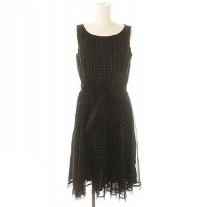 ドット シフォン ワンピース ロング ノースリーブ 38 黒 ブラック /HK OS