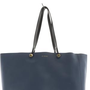 FURLA ポーチ付き ロゴレザー トートバッグ ハンドバッグ 青 ブルー /SR14