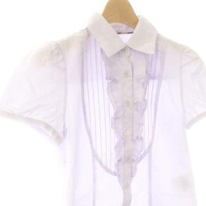 BURBERRY BLUE LABEL コットン フリルブラウス 半袖 フロントボタン 38 S アイスパープル