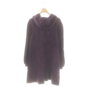 BURBERRY BLUE LABEL ウール ニットワンピース ひざ丈 長袖 フード付き ロゴ 38 S 紫 パープル