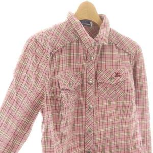BURBERRY BLUE LABEL チェック 長袖シャツ ブラウス 長袖 フロントボタン コットン 38 S ピンク