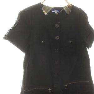 BURBERRY BLUE LABEL ひざ丈 ワンピース 半袖 コットン 38 S 黒 ブラック