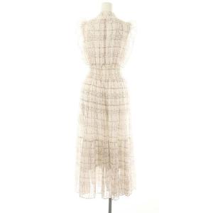 SNIDEL 24SS Sustainable フリルワンピース ロング フレンチスリーブ チェック シアー 1 オフホワイト ピンク チャコール