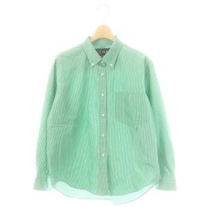 IENA 23SS LIENB.D. ボタンダウンシャツ 長袖 ストライプ 36 緑 白 グリーン ホワイト