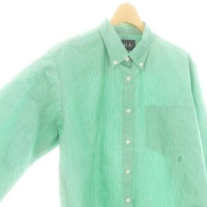 IENA 23SS LIENB.D. ボタンダウンシャツ 長袖 ストライプ 36 緑 白 グリーン ホワイト