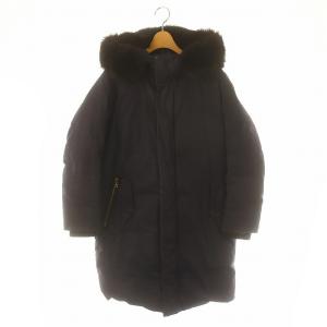 フォックスファー付きフーデッドダウンコート アウター ロング ジップアップ 総裏地 36 紺 ネイビー