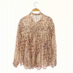 ISABEL MARANT ETOILE コットンフラワーギャザーブラウス 長袖 プルオーバー フロントボタン 34 S ベージュ ピンク /YQ