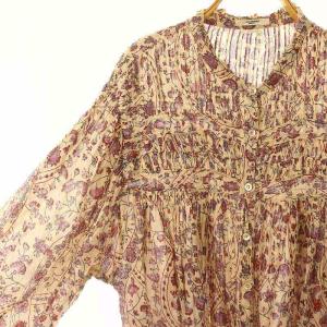 ISABEL MARANT ETOILE コットンフラワーギャザーブラウス 長袖 プルオーバー フロントボタン 34 S ベージュ ピンク /YQ