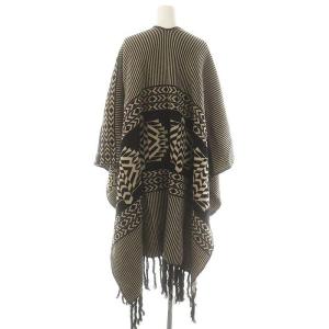 PENDLETON ニットブランケットショールジャケット ロング 総柄 黒 ブラック ベージュ /DO OS