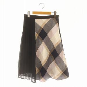 BLUE LABEL CRESTBRIDGE 2点セット ブライトギャバスカート オーバースカート チェック柄 レース プリーツ ひざ丈 36 S 紺 ネイビー