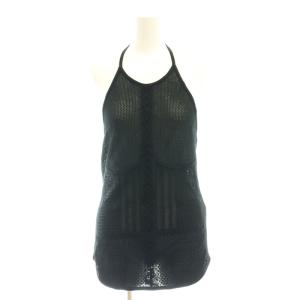 Openwork Lace-up Knitted Top ニット カットソー ノースリーブ 3 黒 ブラック