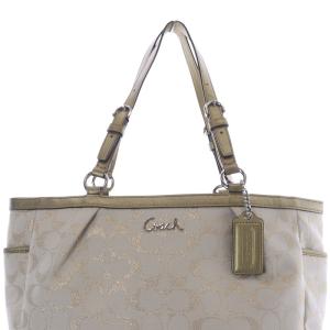 COACH シグネチャー キャンバス トートバッグ ハンドバッグ べージュ ゴールド色 F17724