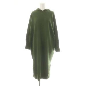 フーデッドウールニットワンピース ロング 長袖 36 緑 グリーン