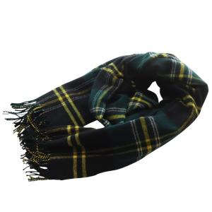 ウールチェックマフラー ストール 黒 ブラック 緑 グリーン /SR8