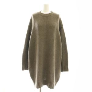 ハンドステッチ ウール クルーネックニットドレス ワンピース ひざ丈 長袖 F グレーブラウン /DF