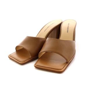 ミュール サンダル スクエアトゥ チャンキーヒール レザー 37 24cm 茶 ブラウン /AK15