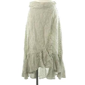 リネン ストライプ フリル ラップスカート フレアスカート ロング バックテール フィッシュテール 0