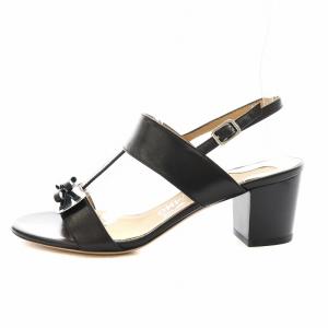 Salvatore Ferragamo サンダル ストラップ チャンキーヒール リボン レザー 5.5 黒 ブラック 59780 /AN29 OF