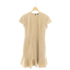 ウールフレア半袖ワンピース 膝丈 クルーネック 36 ベージュ /DO OS