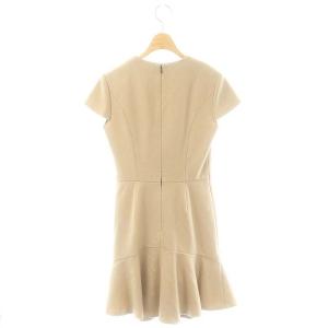 YOKO CHAN YOKOCHAN ウールフレア半袖ワンピース 膝丈 クルーネック 36 ベージュ /DO OS