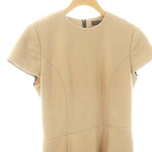 YOKO CHAN YOKOCHAN ウールフレア半袖ワンピース 膝丈 クルーネック 36 ベージュ /DO OS