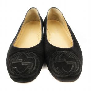 GUCCI フラットパンプス GGロゴ スエード 5.5 黒 /MM OF