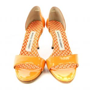 MANOLO BLAHNIK パンプス サンダル エナメル ピンヒール 34.5 オレンジ /MM OF