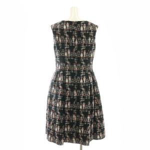 René ノースリーブ ジャガードワンピース ひざ丈 バックファスナー 36 S 黒 ブラック マルチカラー